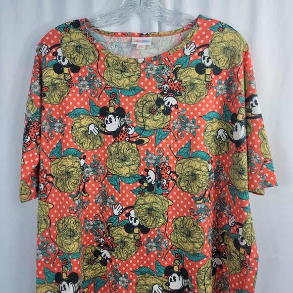 LuLaRoe Irma Short Sleeve Mickey Mouse Shirt Size XS Orange & White - Picture 4 of 14